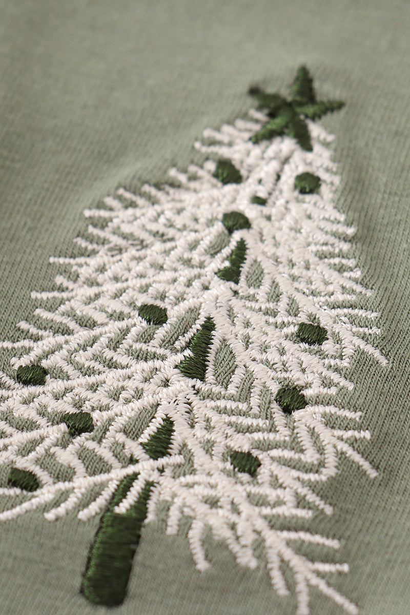 Sage christmas tree embroidery girl dress