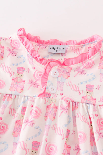 Pink nutcracker print girl ruffle gown