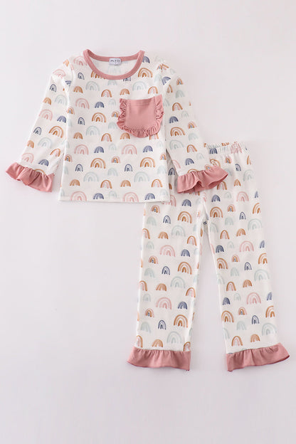 Watercolor rainbow print girl pajamas set