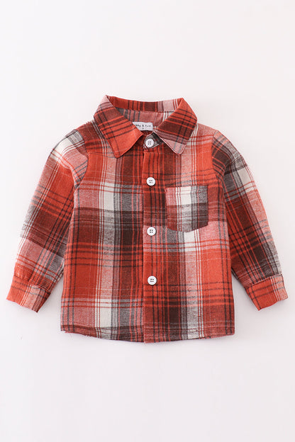 Rust plaid boy button down shirt