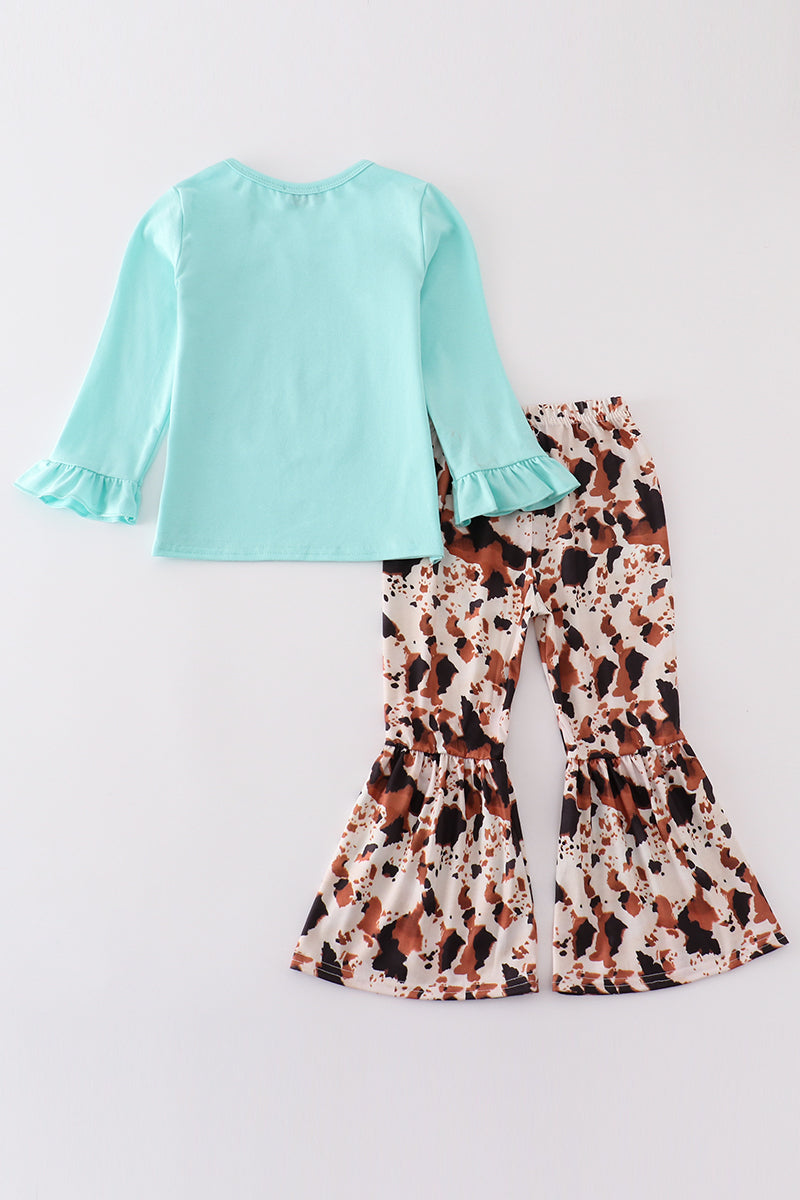 Mint cow print girl set