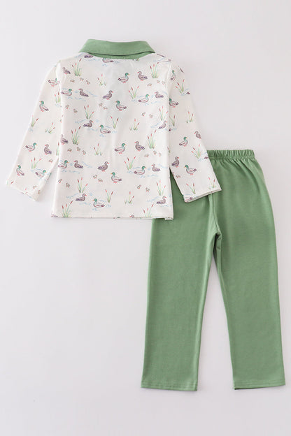 Sage duck print boy set