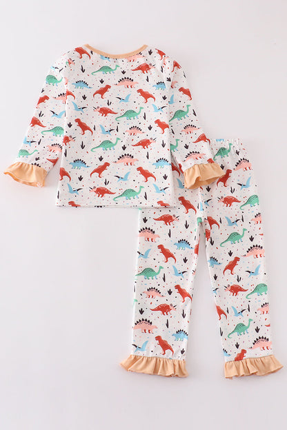 Pink dinosaur print girl pajamas set