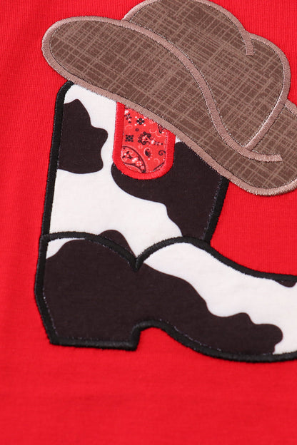 Red boots applique boy top