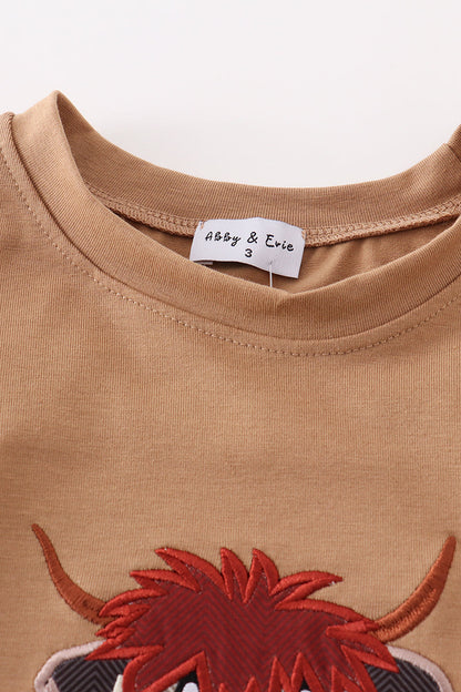 Brown cow applique boy top