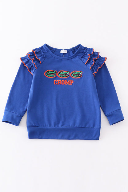 Blue chomp embroidery girl top