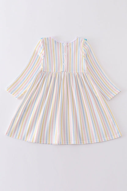 Stripe princess embroidery girl dress