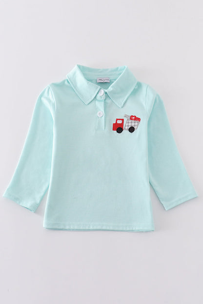 Blue valentine truck heart applique boy shirt