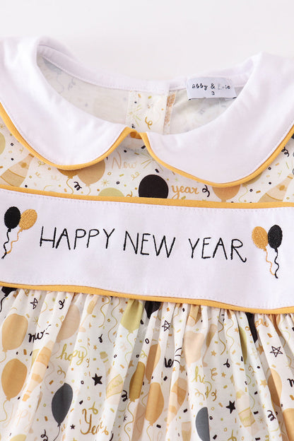 Mustard happy new year embroidery girl set