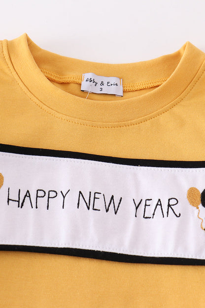 Mustard happy new year embroidery boy set