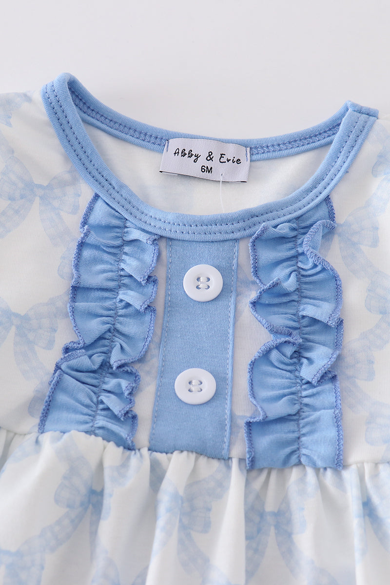 Blue bow girl bloomer set