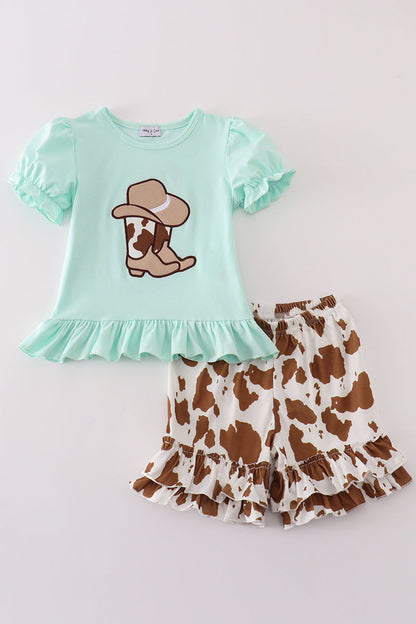 Green boots applique leopard girl set