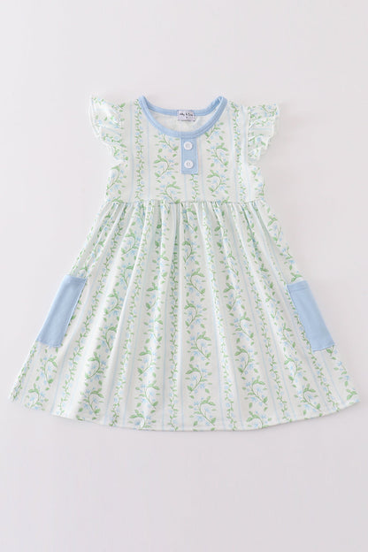 Blue botanical print girl dress