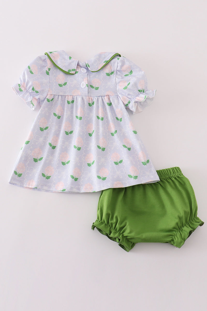 Floral bow print girl bloomer set