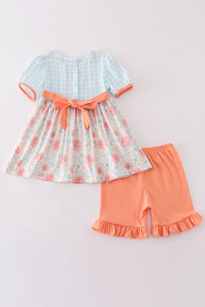 Floral print gingham girl set