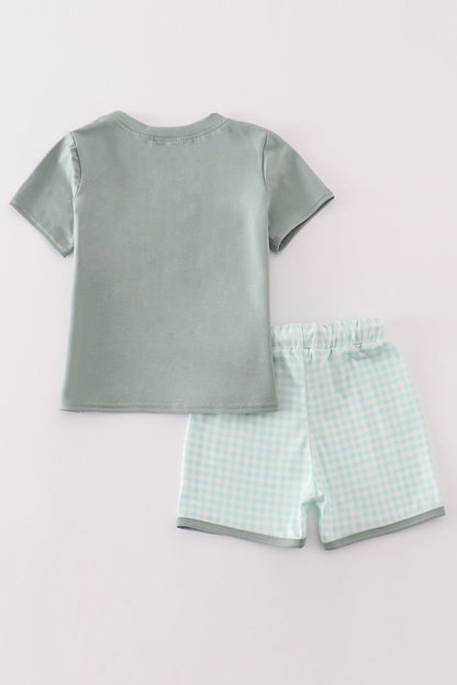 Sage gingham boy shorts set