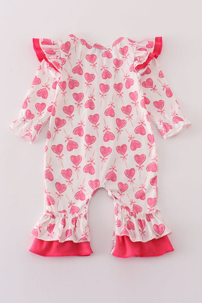 Pink valentine heart print girl romper