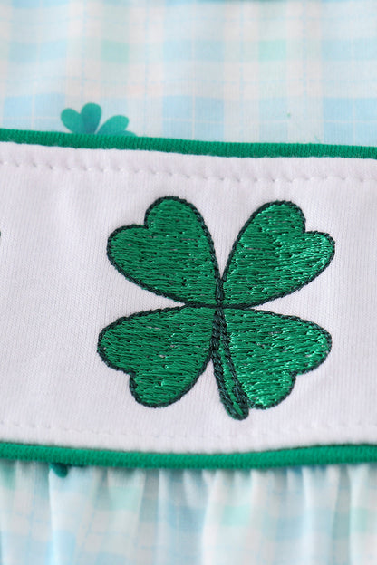 Green lucky clover embroidery girl bubble