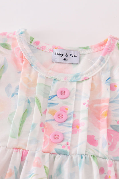 Pink Pastel Meadow print girl bloomer set