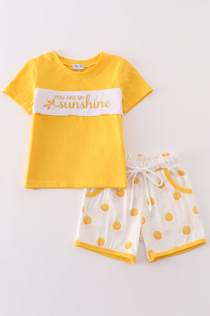 Yellow you are my sunshine embroidery boy set