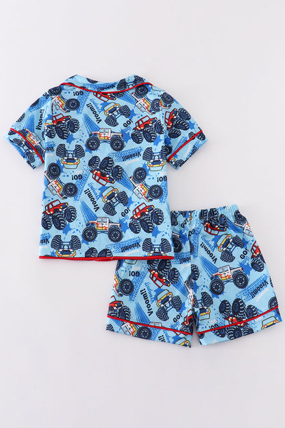 Monster truck print boy pajamas set