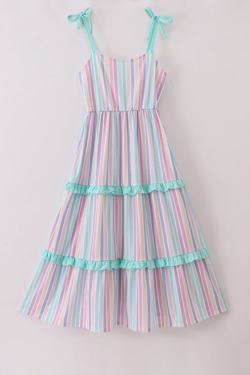 Multicolored stripe tiered mom dress