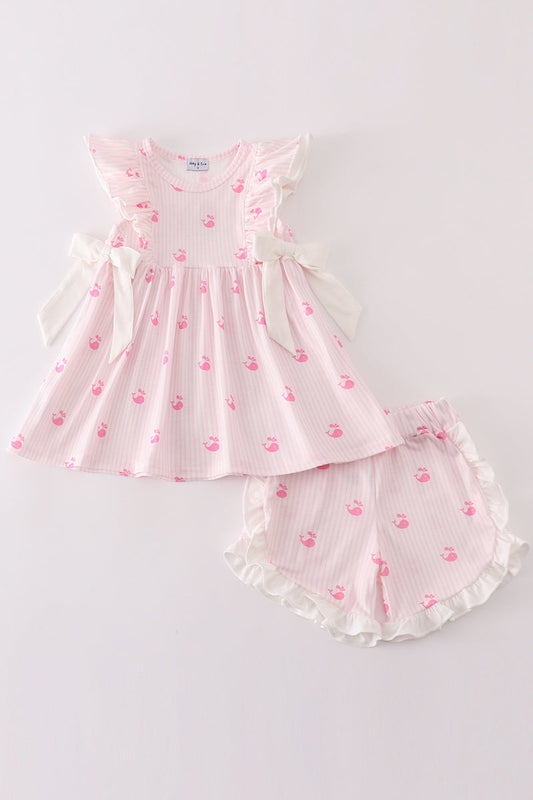 Pink stripe whale print girl set