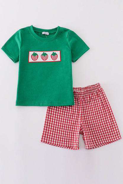 Red dot strawberry embroidery boy set