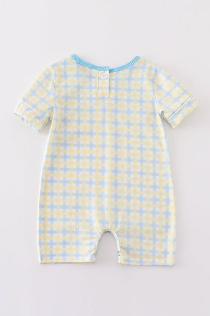 Yellow plaid he is risen embroidery boy romper