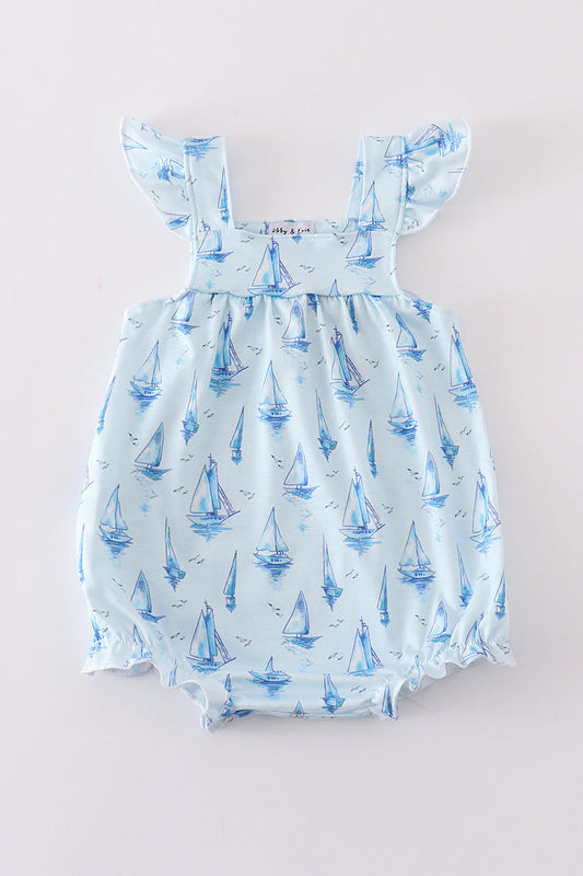 Blue sailboat print girl bubble