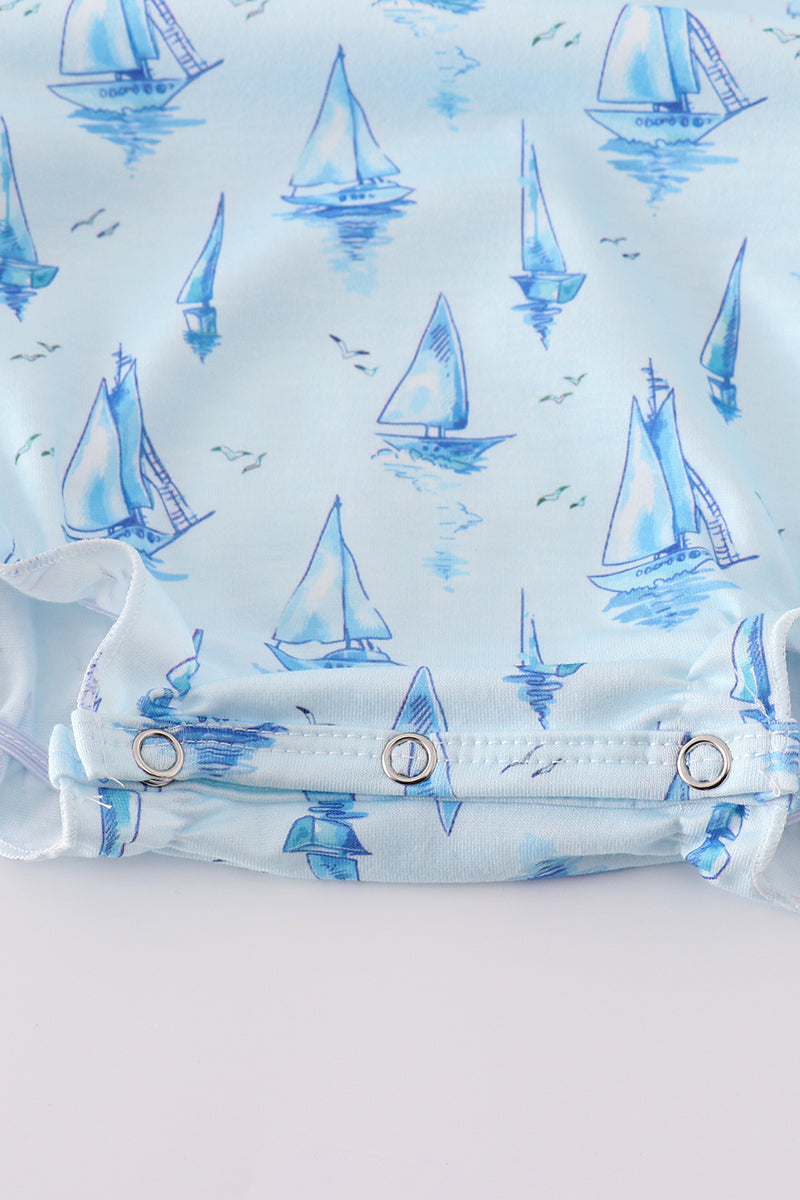 Blue sailboat print girl bubble