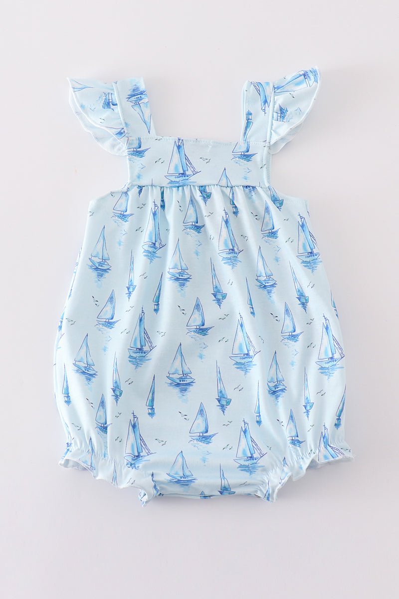 Blue sailboat print girl bubble