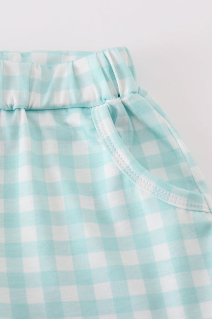 Blue gingham boy shorts set