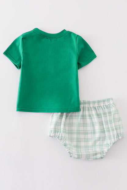 Green farm embroidery smocked boy bloomer set