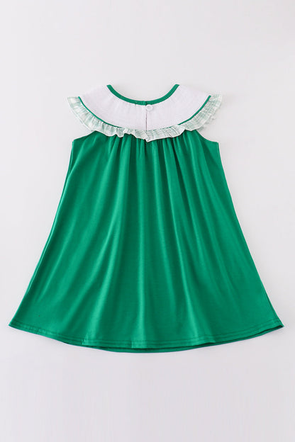 Green farm embroidery smocked girl dress