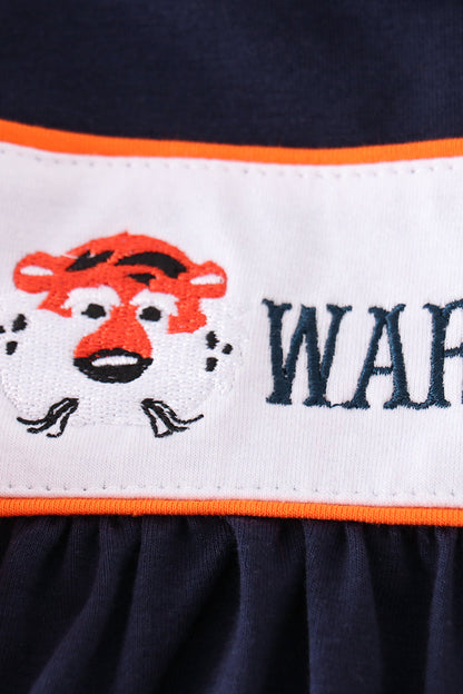 Navy orange war eagle embroidery girl dress