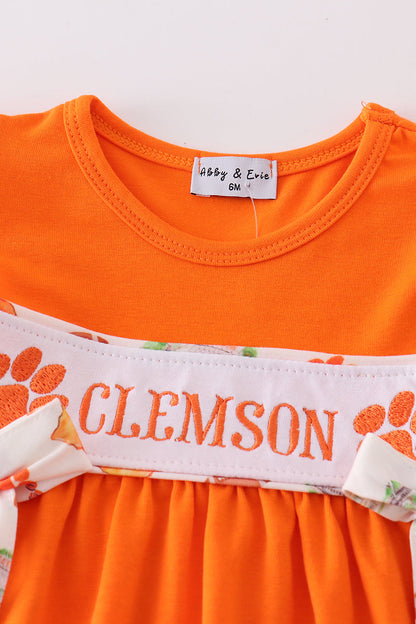 Orange clemson embroidery girl bloomer set