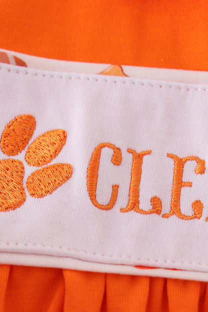 Orange clemson embroidery girl dress