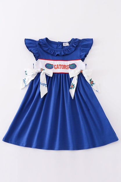 Blue gators embroidery girl dress