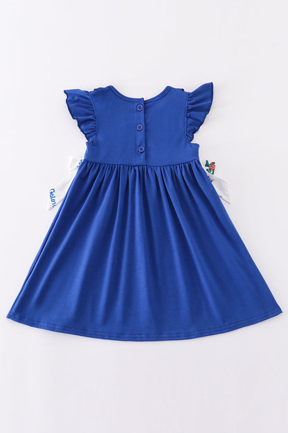 Blue gators embroidery girl dress