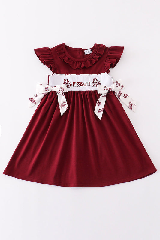 Maroon mississippi embroidery girl dress