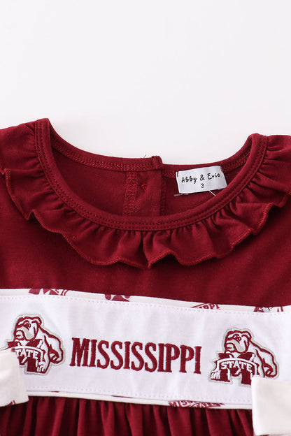 Maroon mississippi embroidery girl dress