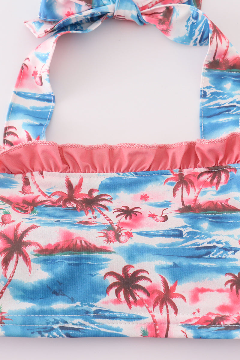 Beach palm print 2pc girl swimsuit