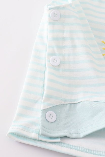 Blue stripe sailboat applique boy bloomer set