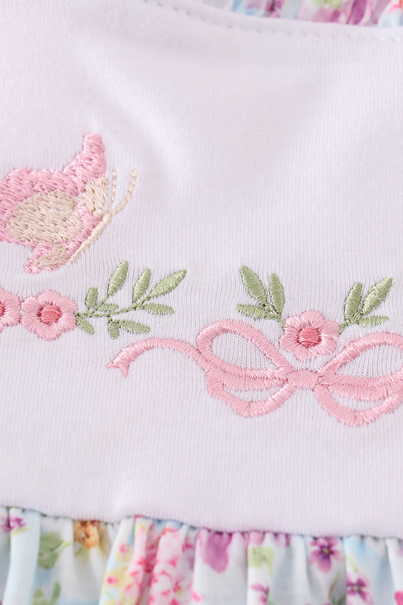 Butterfly floral embroidery girl dress