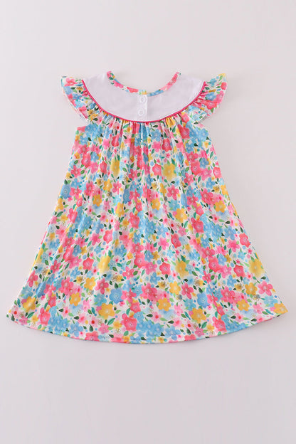 Floral bee embroidery girl dress