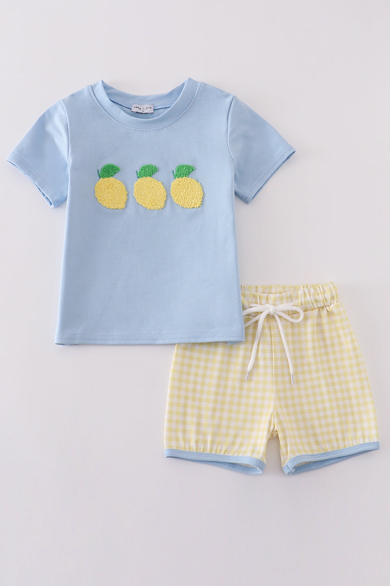 Blue lemon french knot boy set