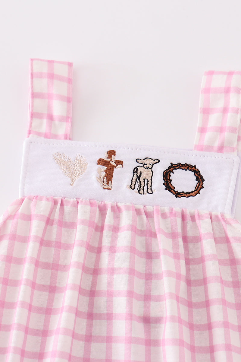 Pink easter cross sheep embroidery girl bubble