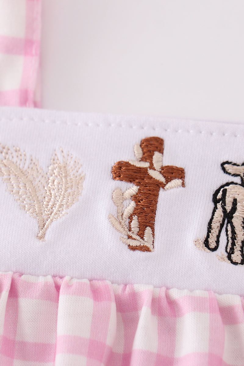 Pink easter cross sheep embroidery girl bubble