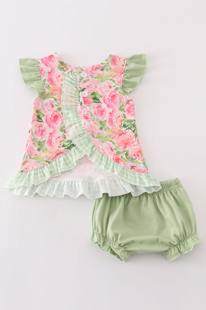 Pink blossom charm print girl bloomer set